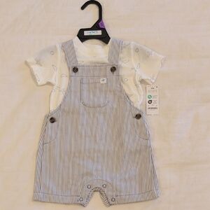 Carter's White and Blue Striped Overalls